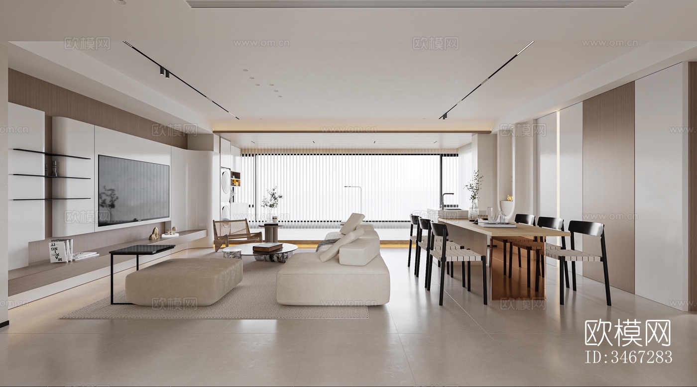 现代大平层效果图下载（渲染图1）