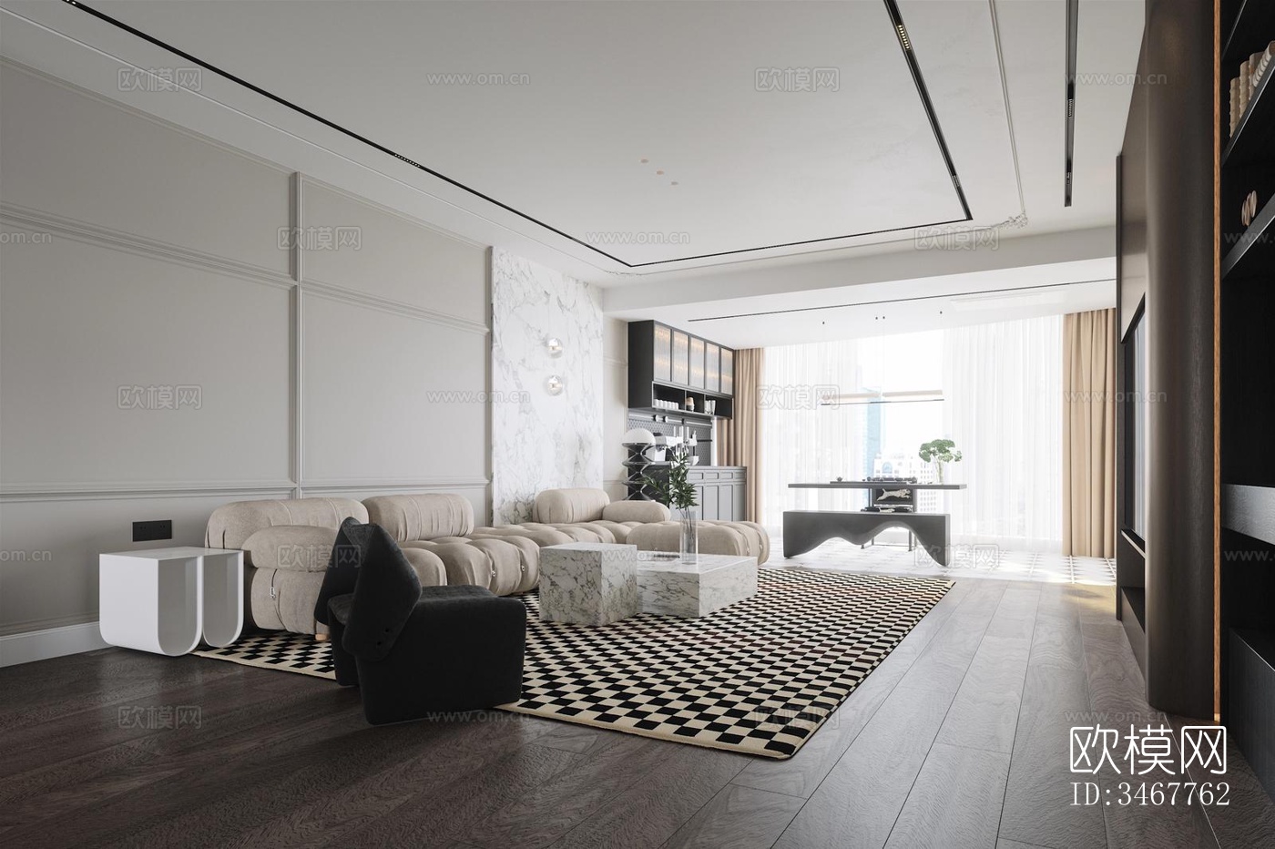 现代大平层效果图下载（渲染图3）