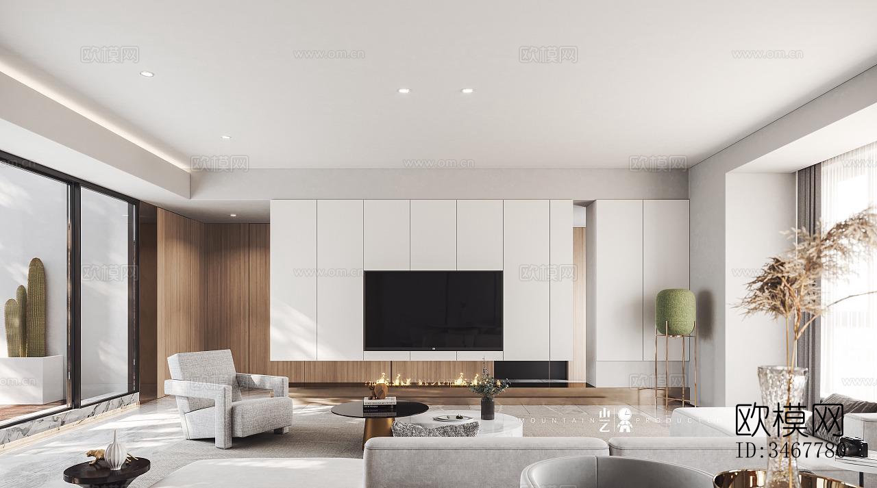 现代大平层效果图下载（渲染图3）