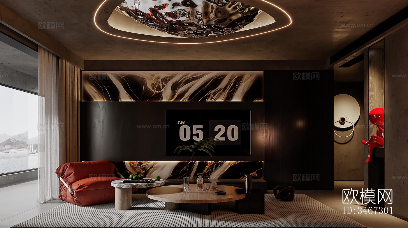 现代大平层效果图下载（渲染图13）