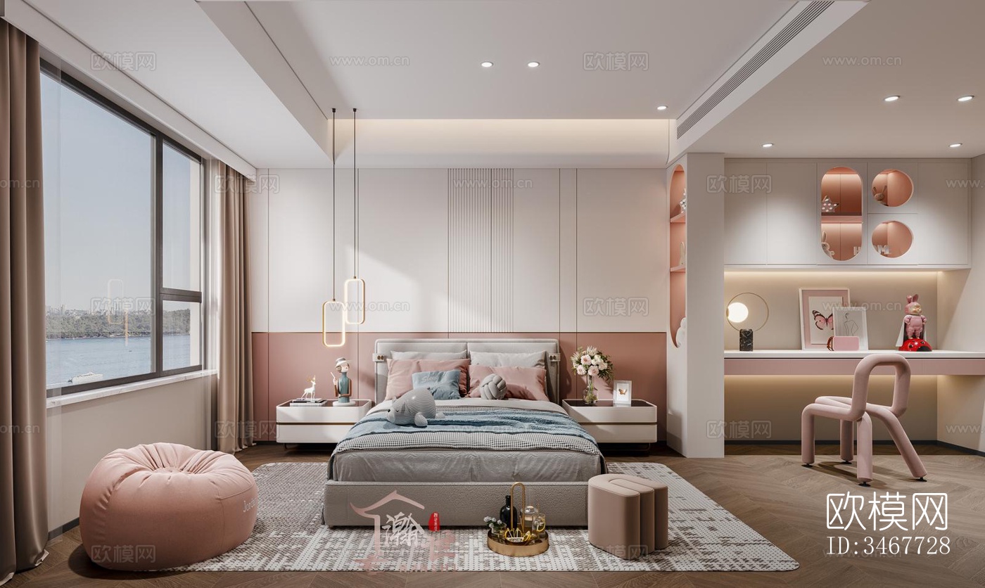 现代大平层效果图下载（渲染图3）