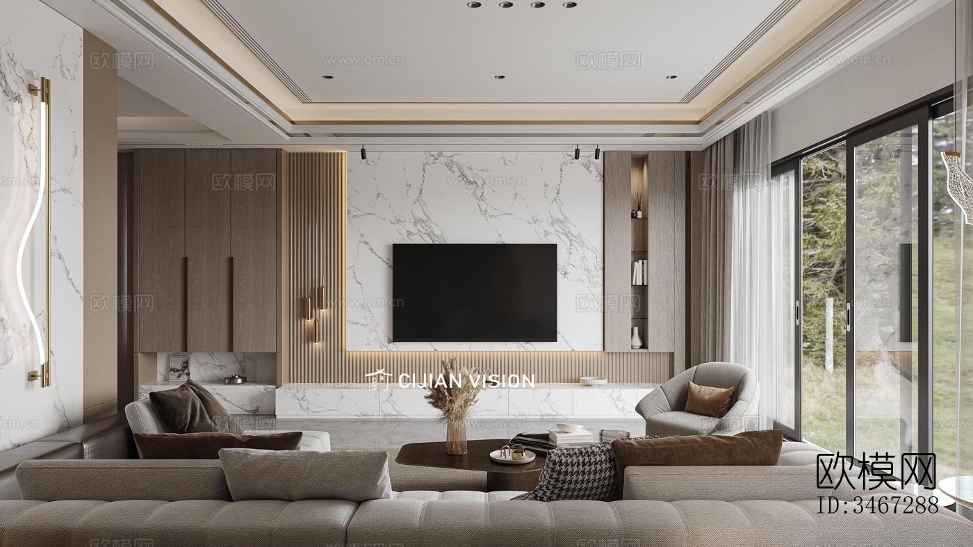 现代大平层效果图下载（渲染图6）