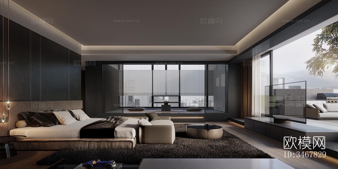 现代大平层效果图下载（渲染图13）