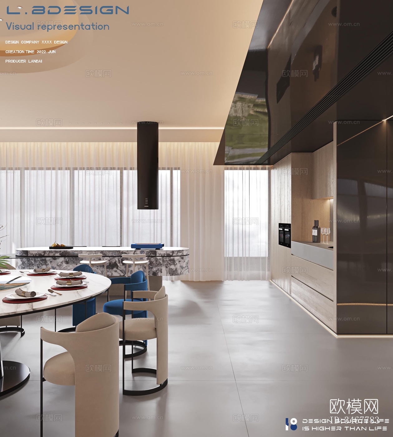 现代大平层效果图下载（渲染图2）