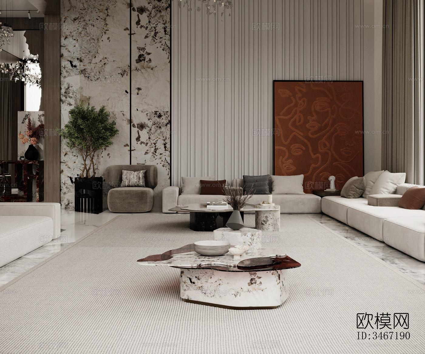 现代大平层效果图下载（渲染图12）