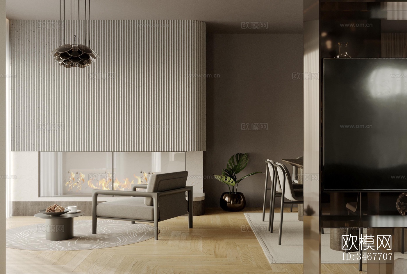 现代大平层效果图下载（渲染图10）