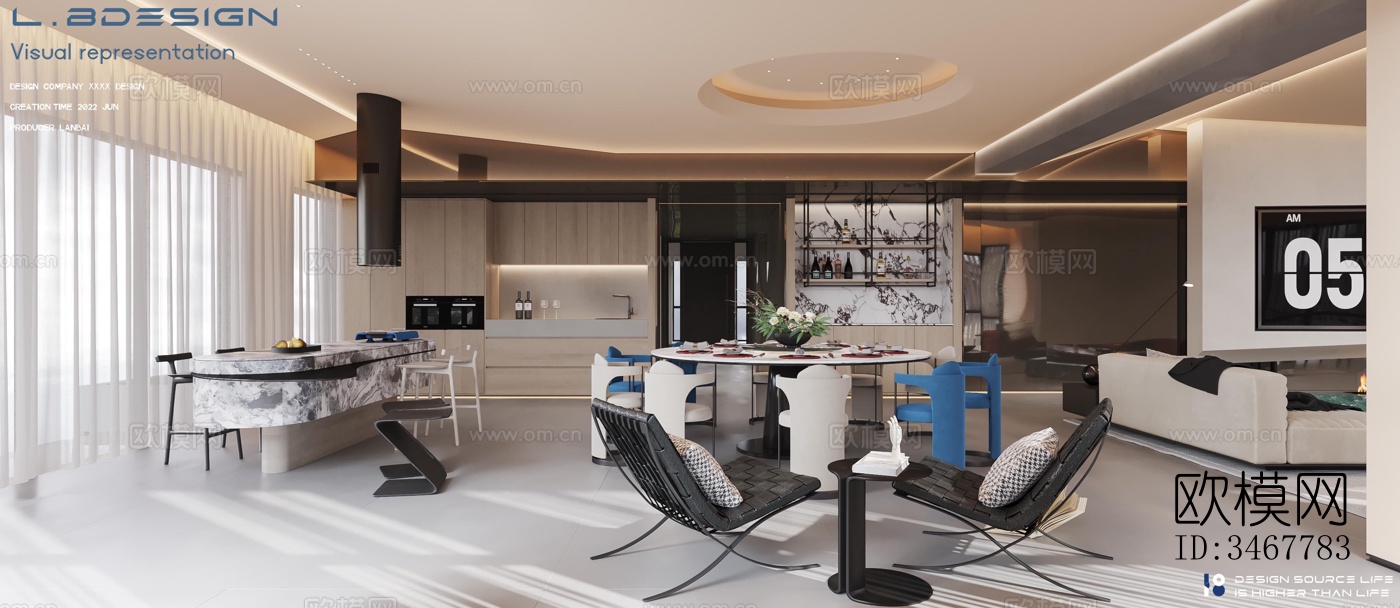 现代大平层效果图下载（渲染图8）