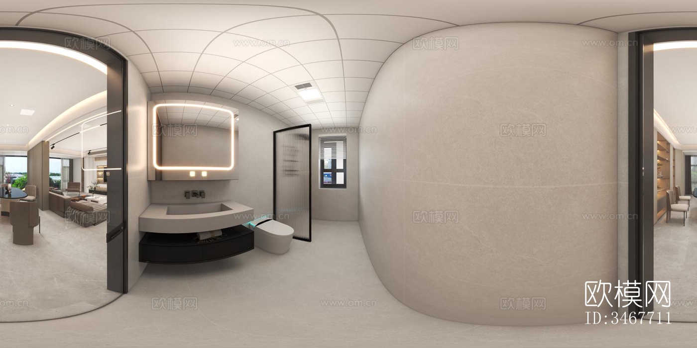 现代大平层效果图下载（渲染图3）