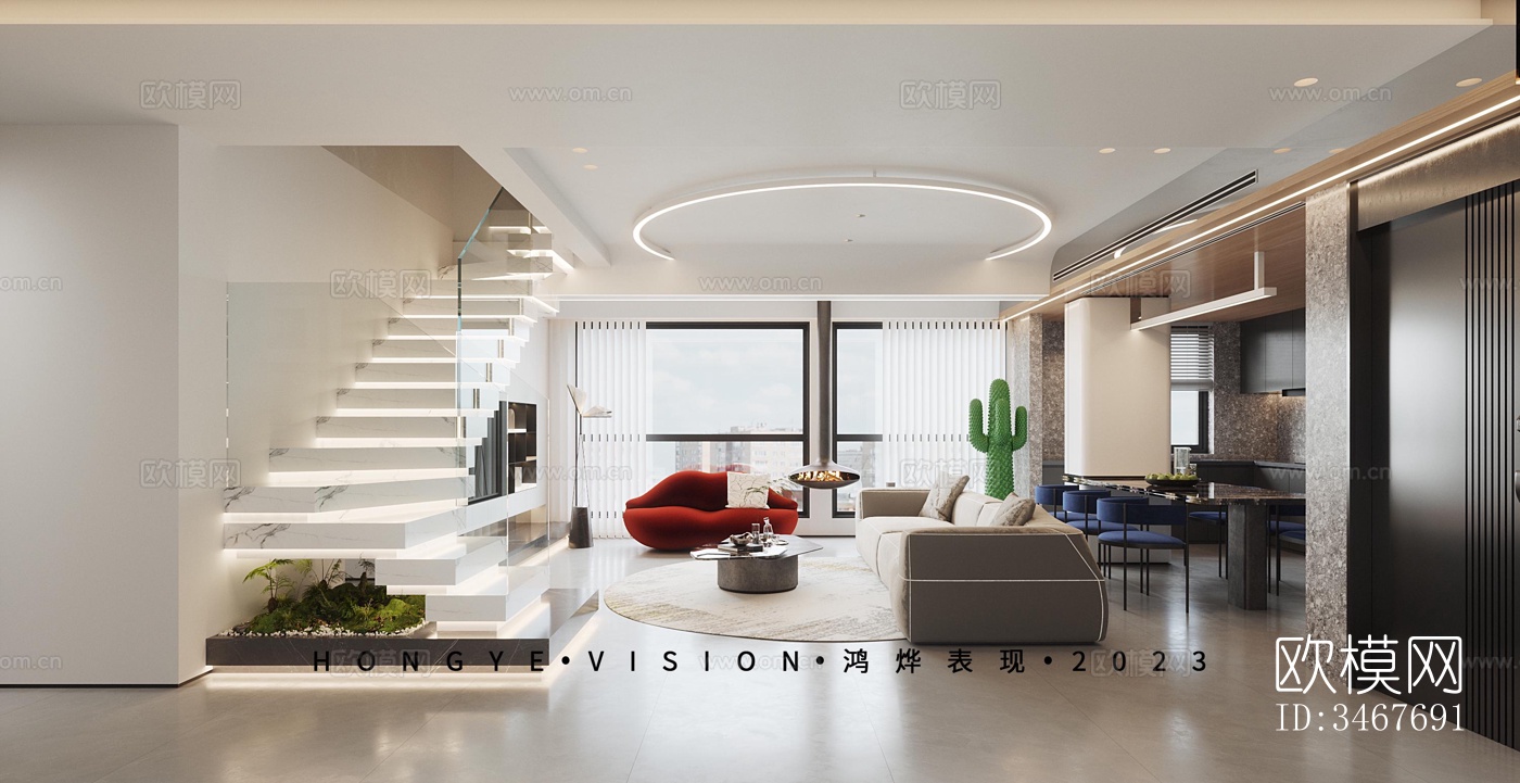 现代大平层效果图下载（渲染图11）