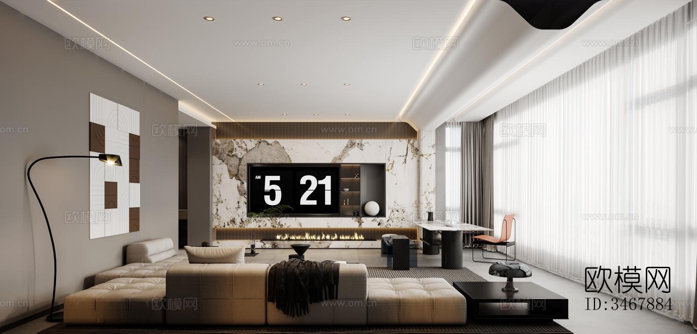 现代大平层效果图下载（渲染图2）