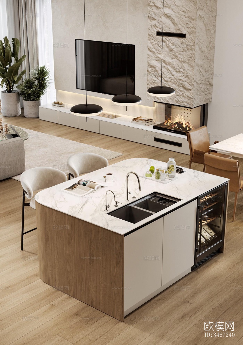 现代大平层效果图下载（渲染图10）