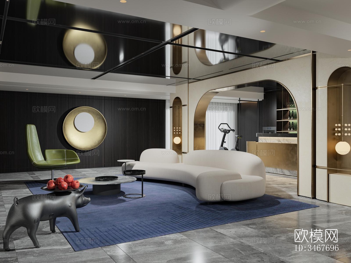 现代大平层效果图下载（渲染图4）