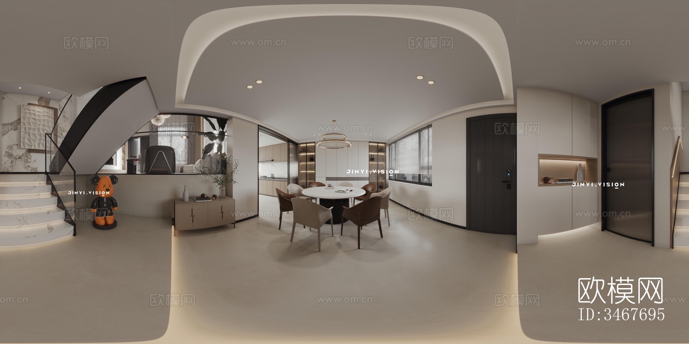 现代大平层效果图下载（渲染图3）