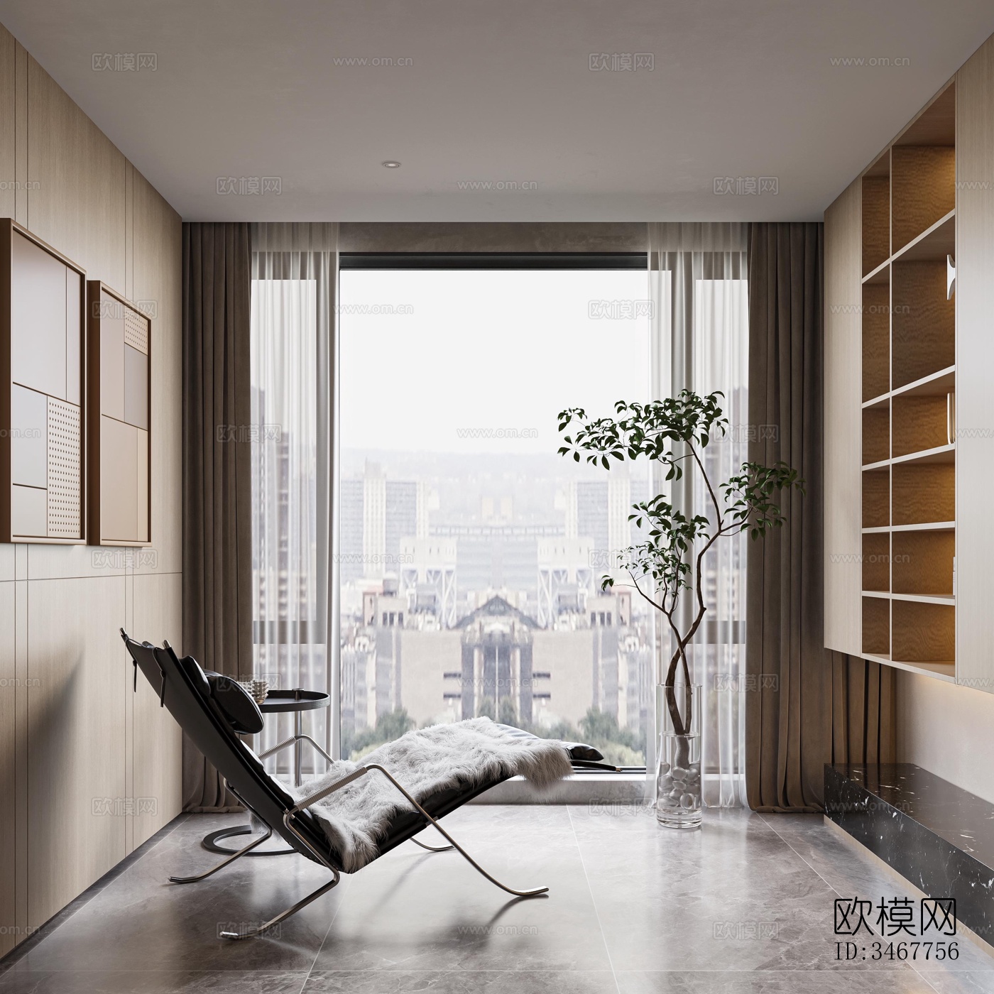 现代大平层效果图下载（渲染图3）