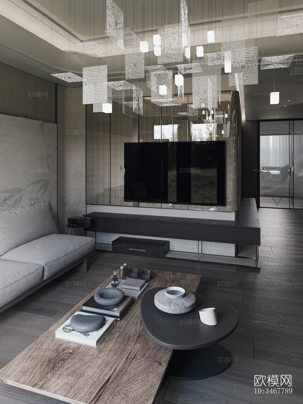 现代大平层效果图下载（渲染图11）