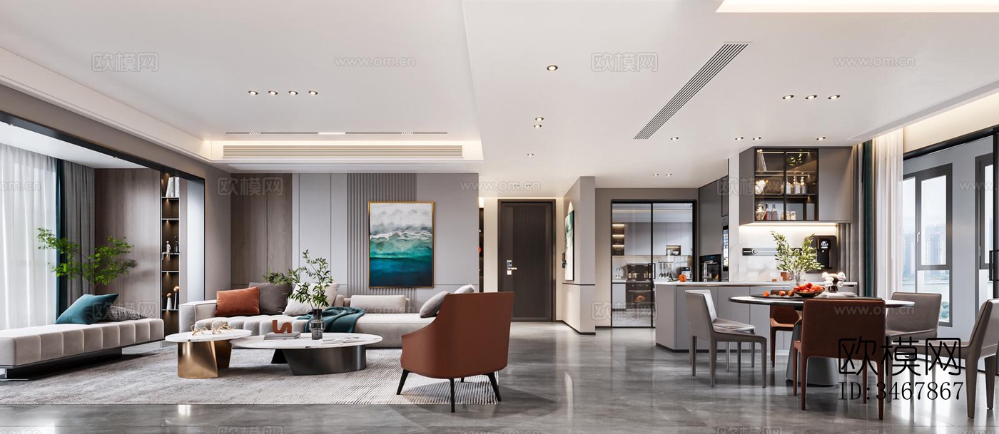 现代大平层效果图下载（渲染图2）