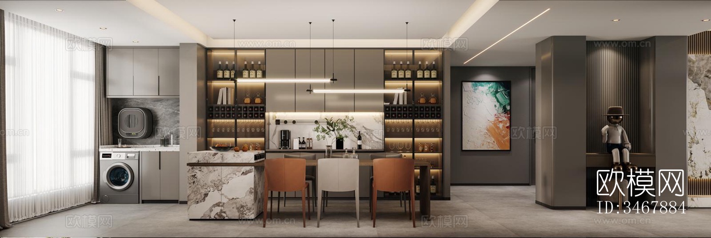 现代大平层效果图下载（渲染图1）