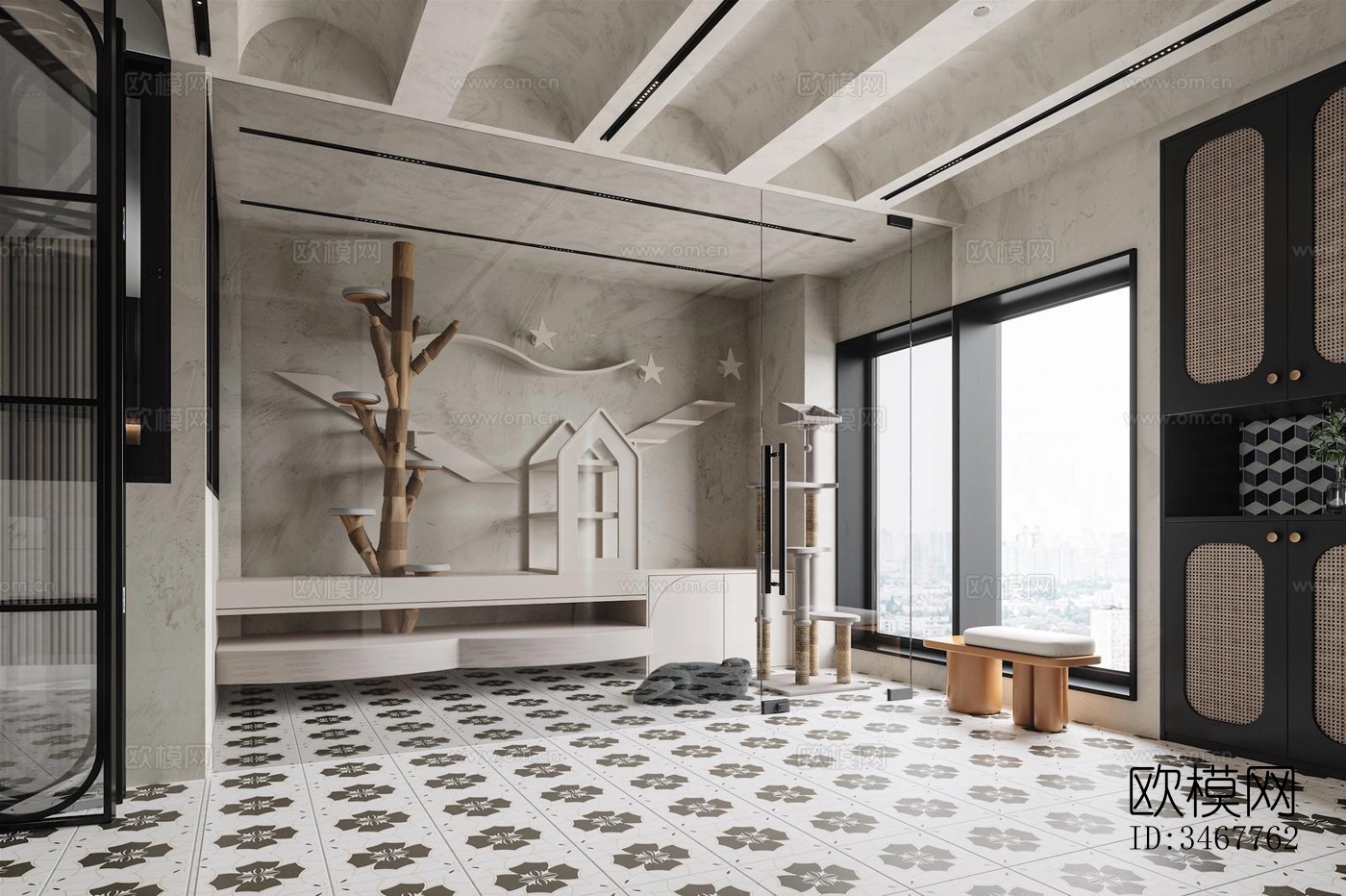 现代大平层效果图下载（渲染图2）