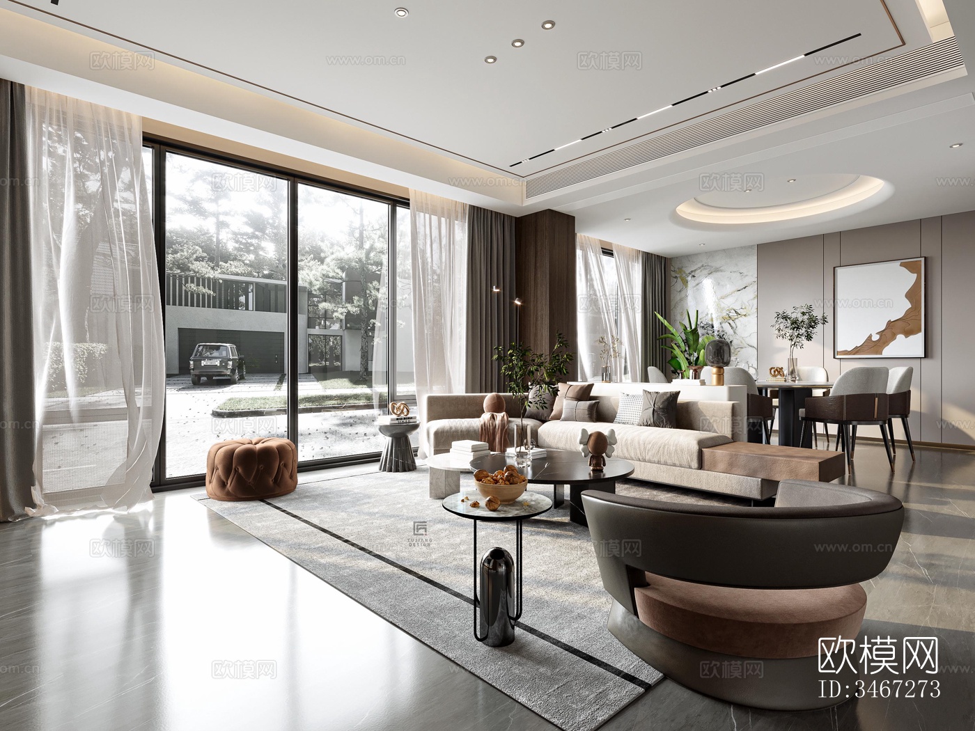 现代大平层效果图下载（渲染图10）