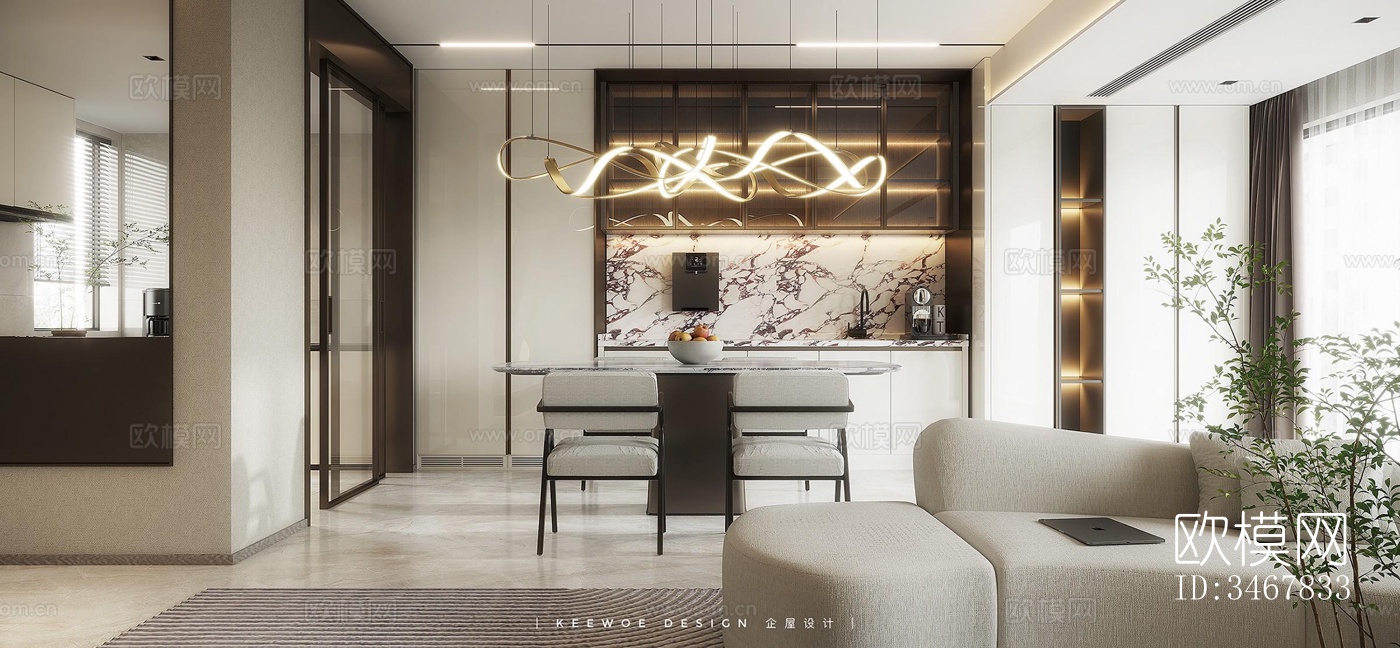 现代大平层效果图下载（渲染图3）