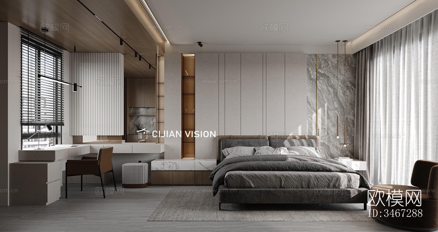 现代大平层效果图下载（渲染图8）