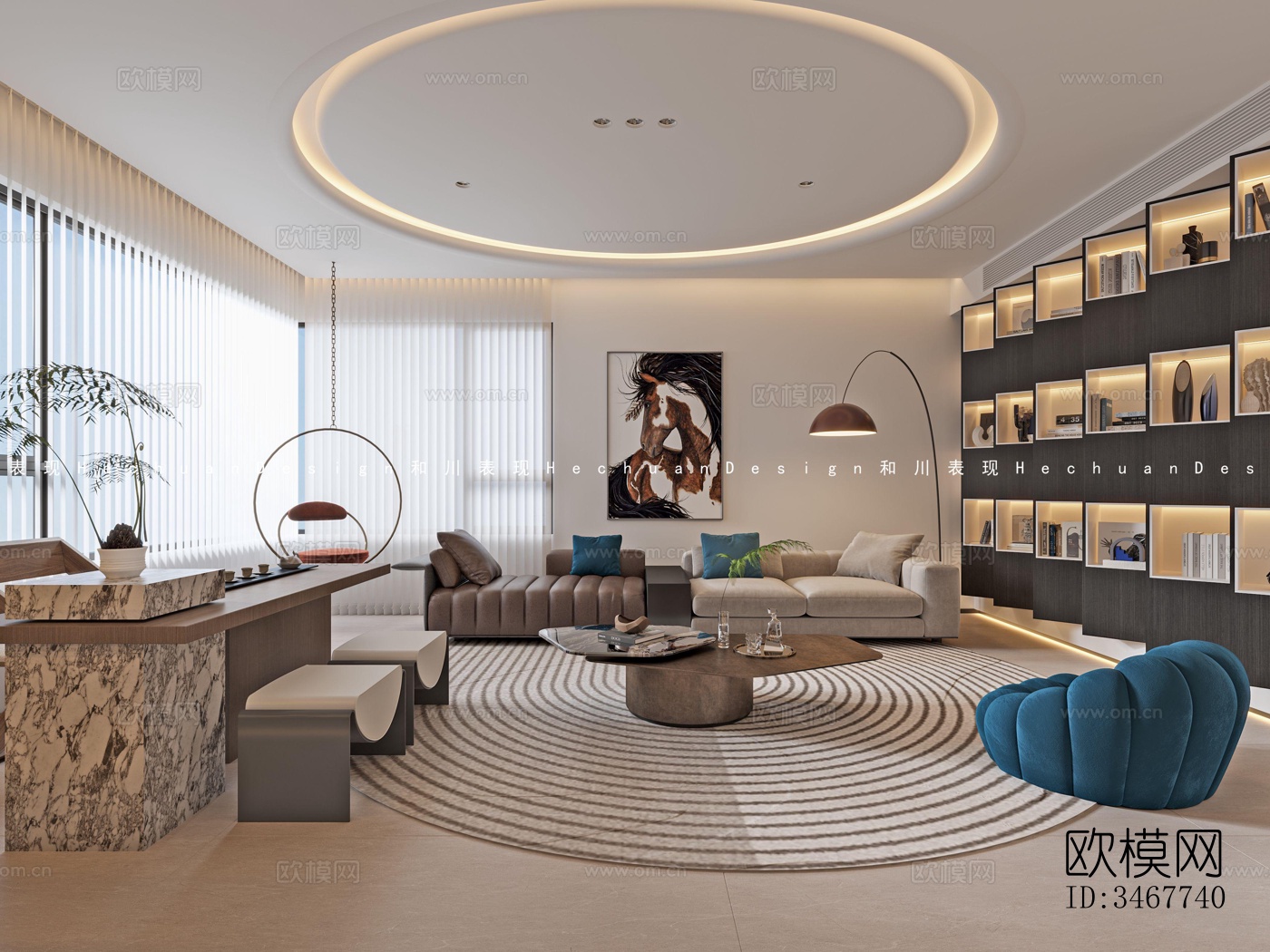 现代大平层效果图下载（渲染图8）