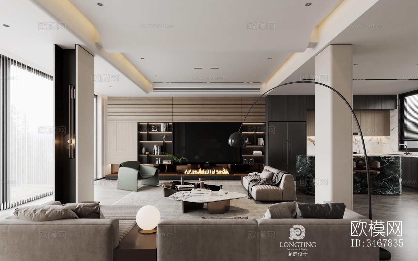 现代大平层效果图下载（渲染图2）