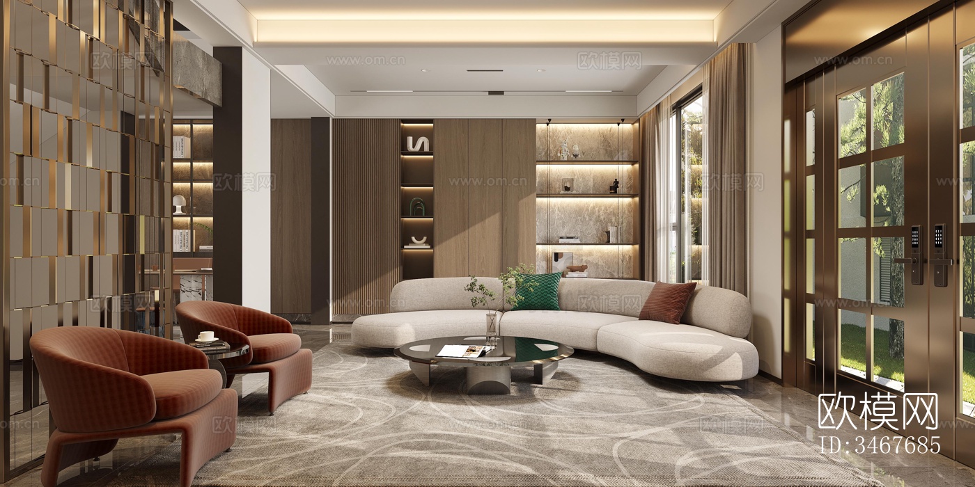 现代大平层效果图下载（渲染图4）