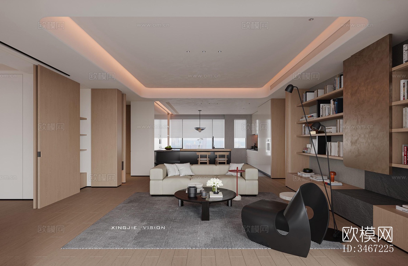 现代大平层效果图下载（渲染图8）