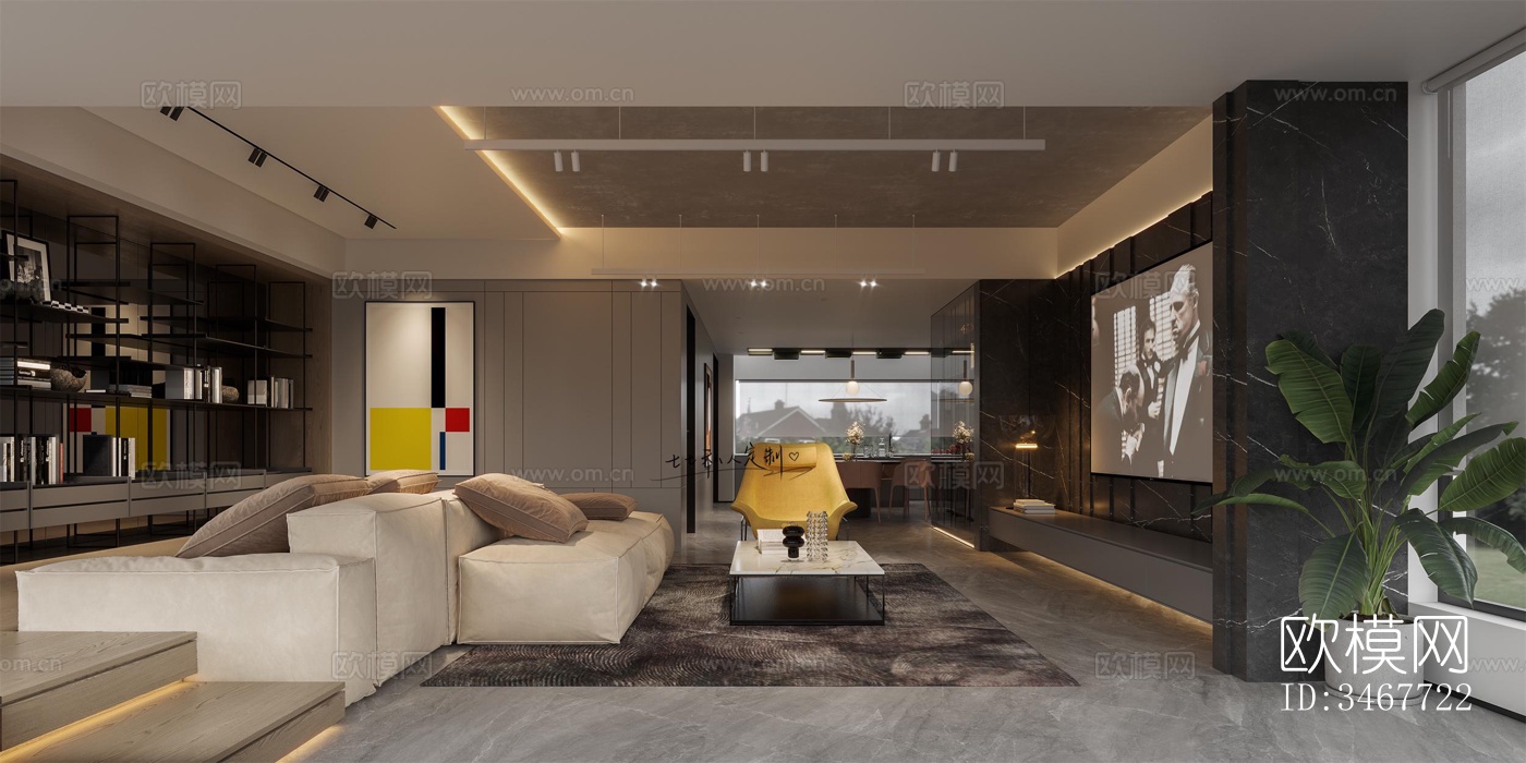 现代大平层效果图下载（渲染图9）