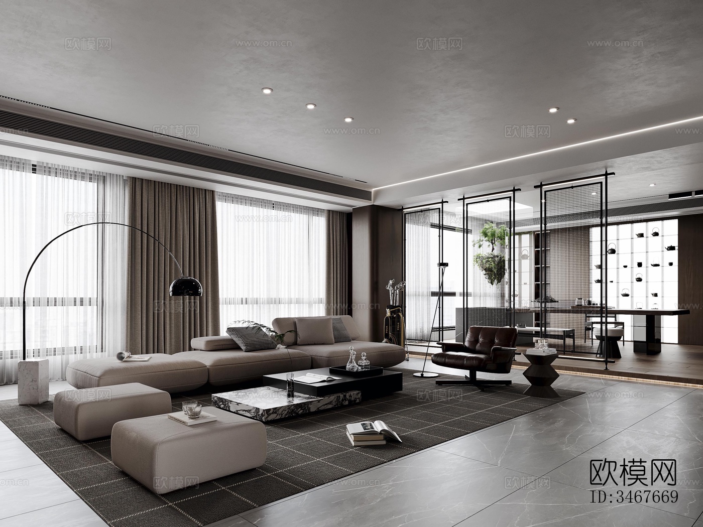 现代大平层效果图下载（渲染图9）