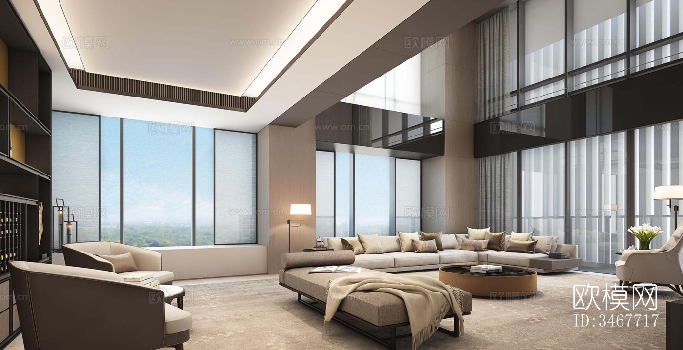 现代大平层效果图下载（渲染图9）