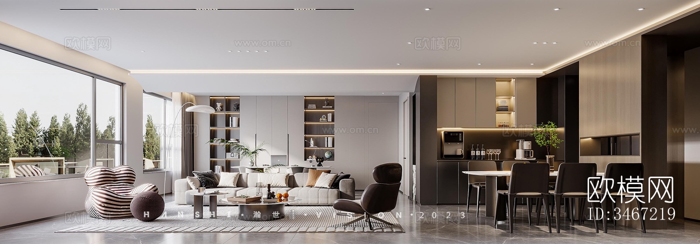 现代大平层效果图下载（渲染图1）