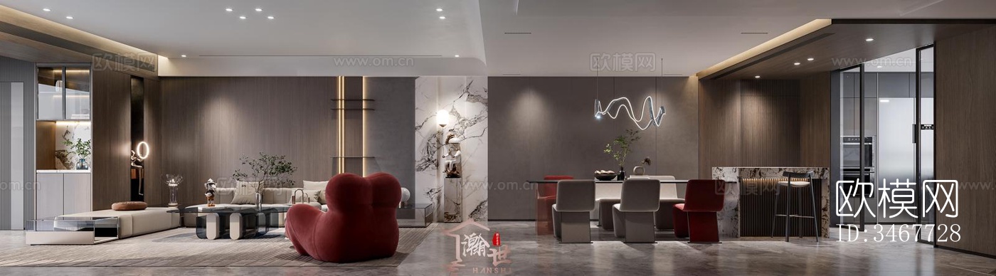 现代大平层效果图下载（渲染图4）