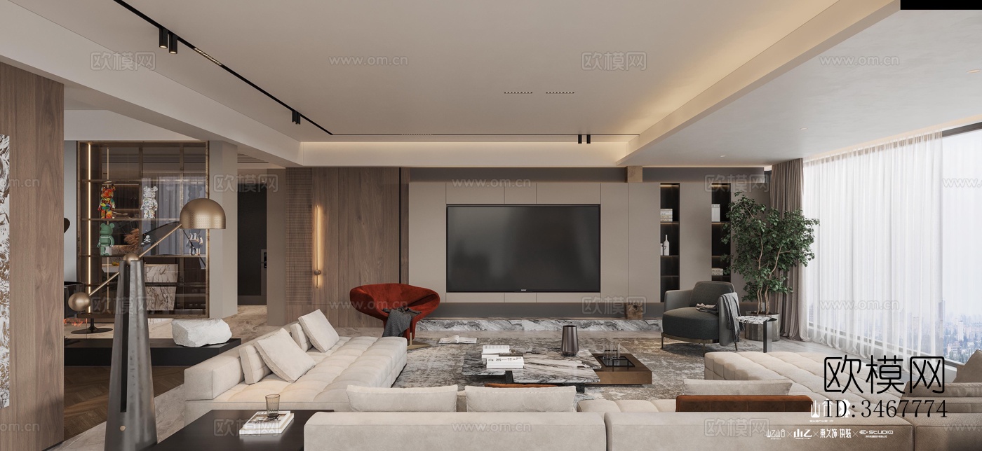 现代大平层效果图下载（渲染图2）