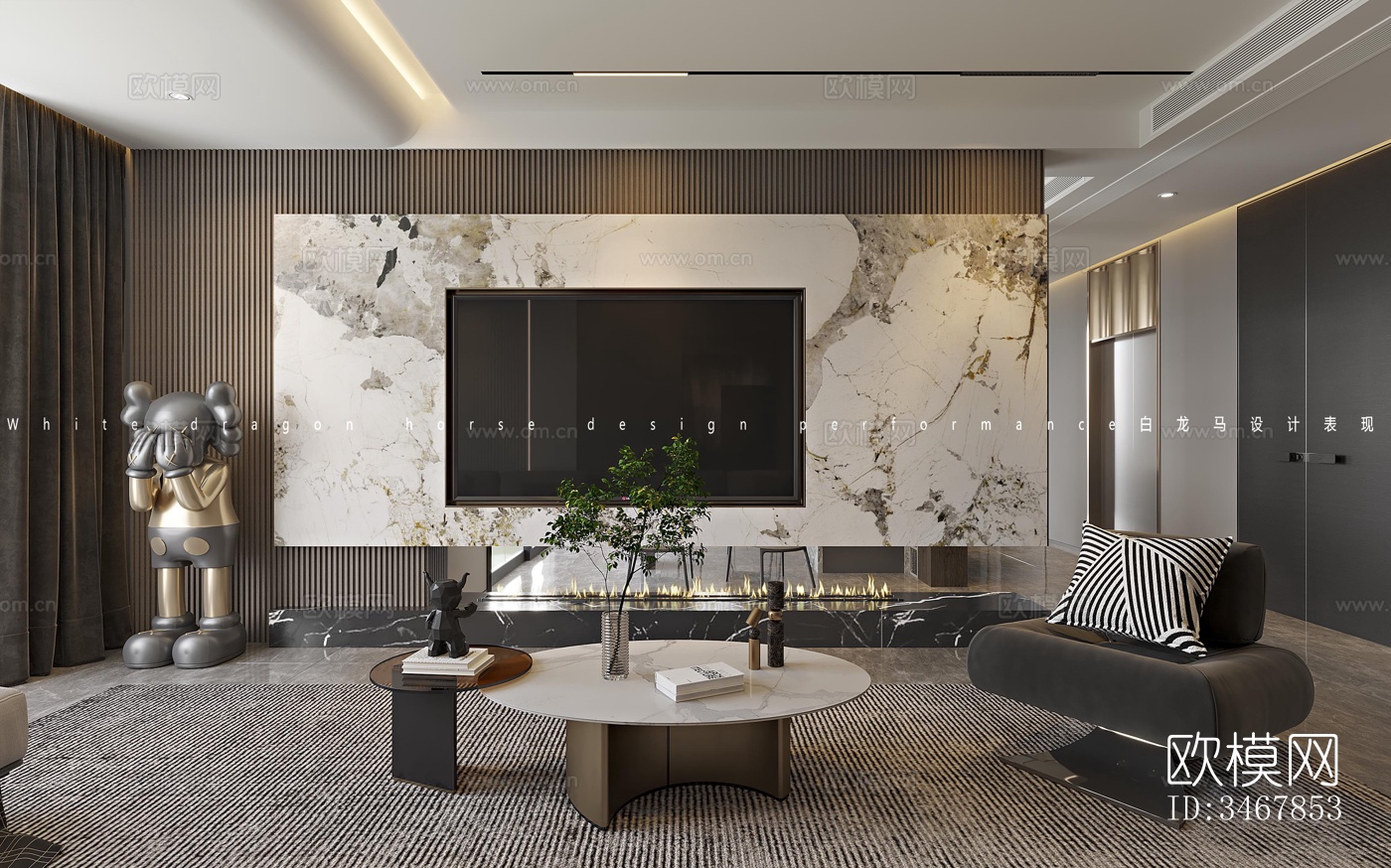 现代大平层效果图下载（渲染图6）