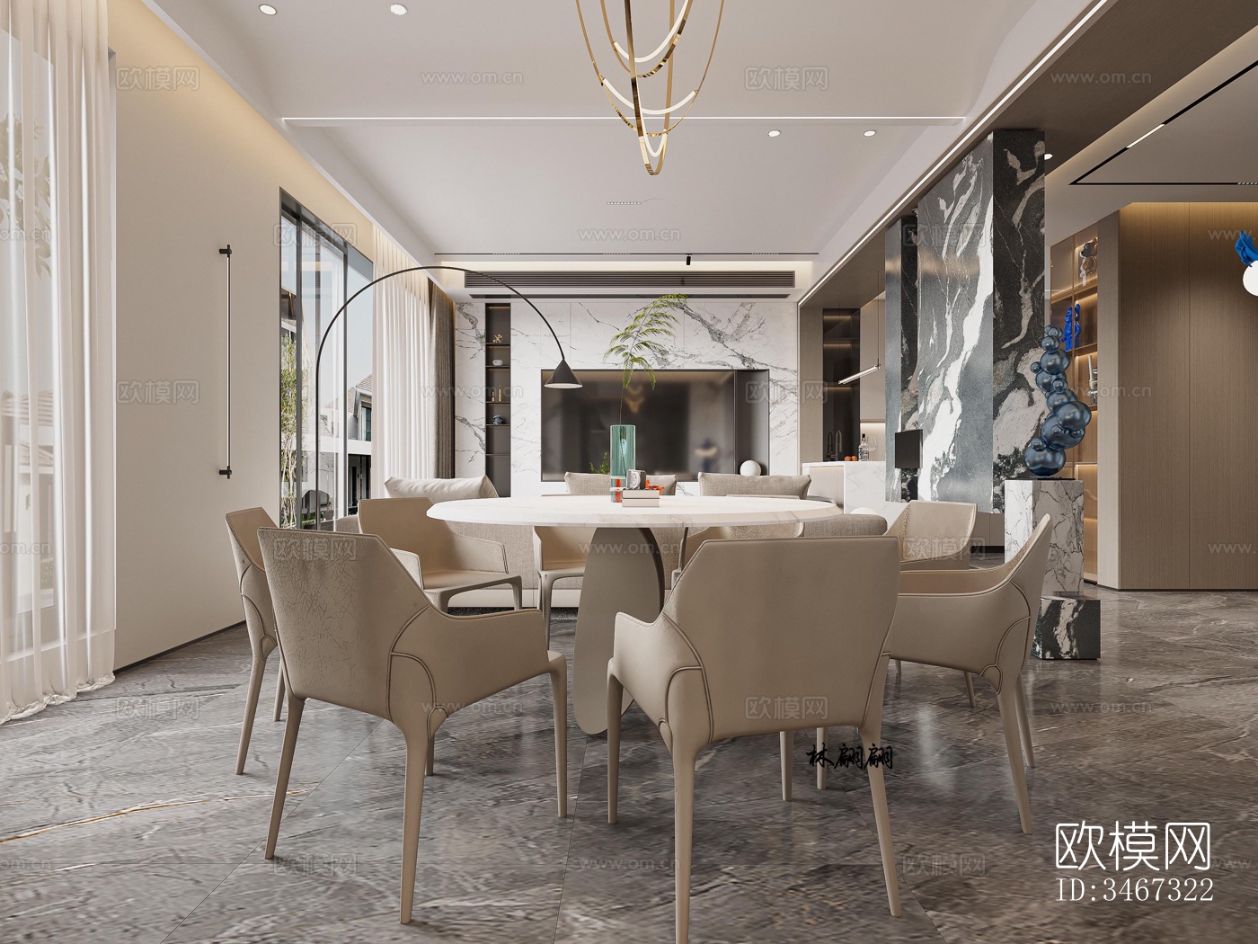 现代大平层效果图下载（渲染图2）