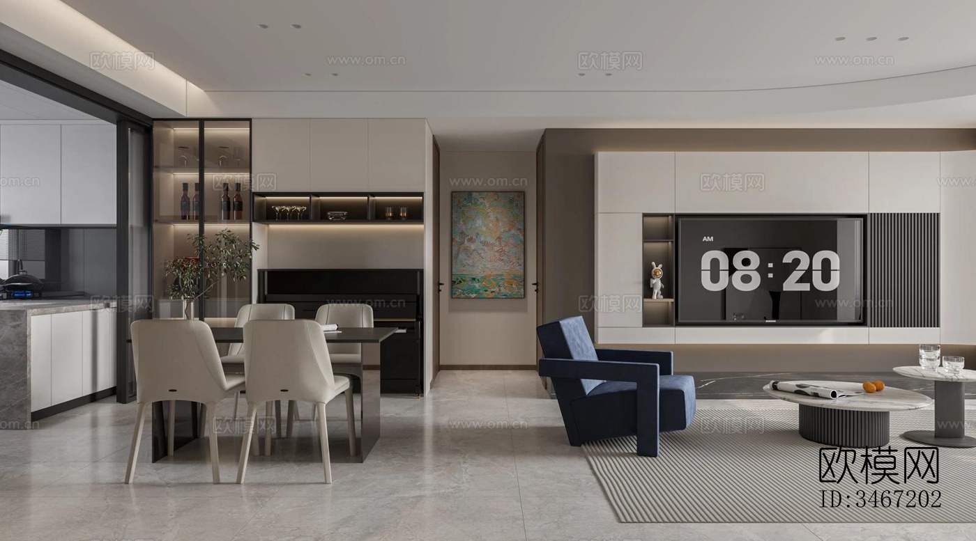 现代大平层效果图下载（渲染图16）