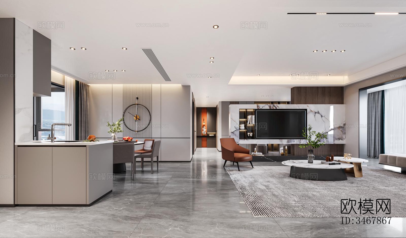 现代大平层效果图下载（渲染图1）