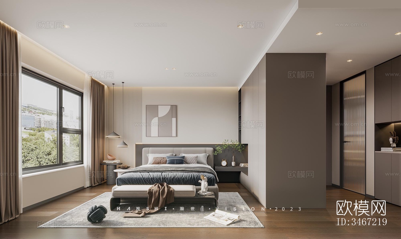 现代大平层效果图下载（渲染图3）