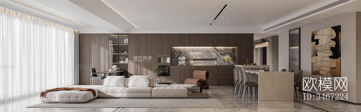 现代大平层效果图下载（渲染图2）