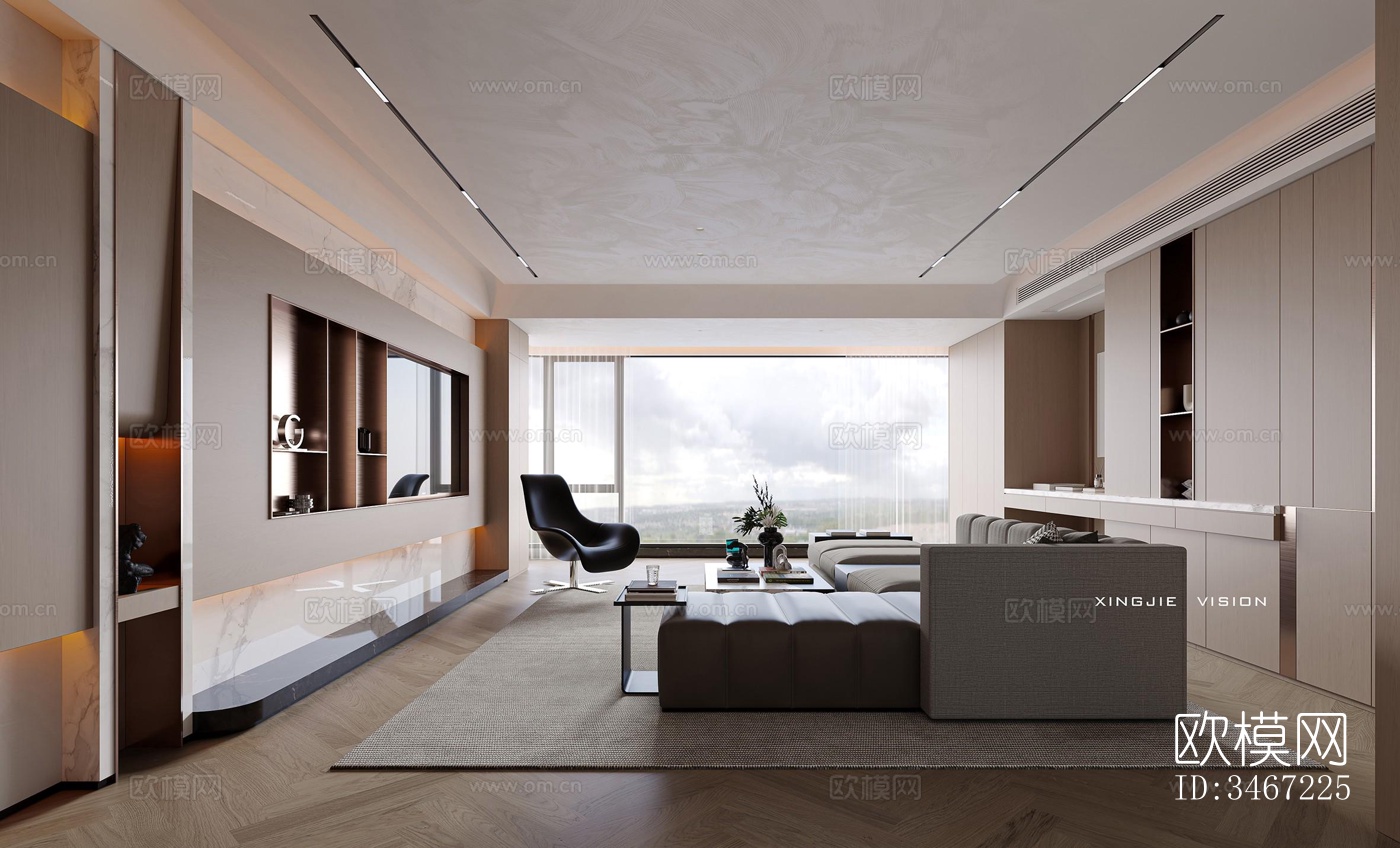 现代大平层效果图下载（渲染图1）