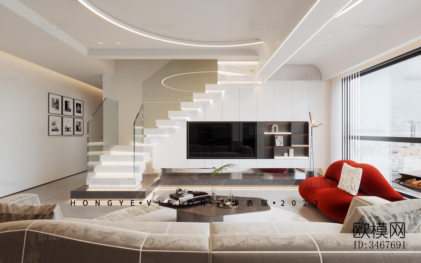 现代大平层效果图下载（渲染图10）