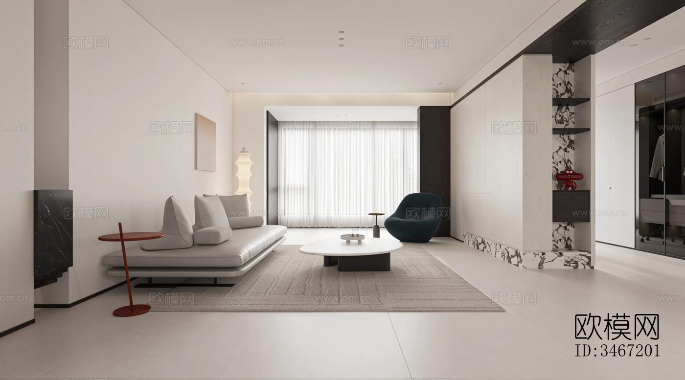 现代大平层效果图下载（渲染图1）