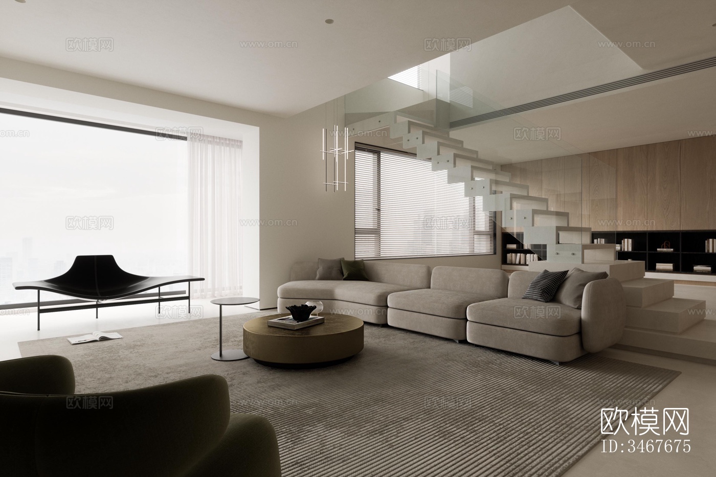 现代大平层效果图下载（渲染图12）