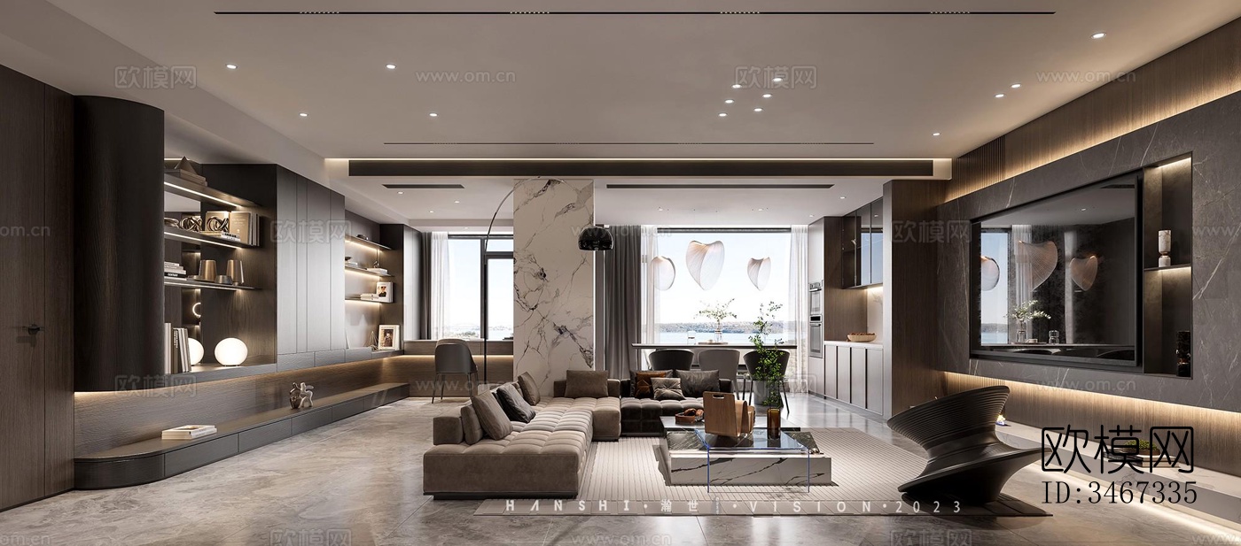 现代大平层效果图下载（渲染图3）