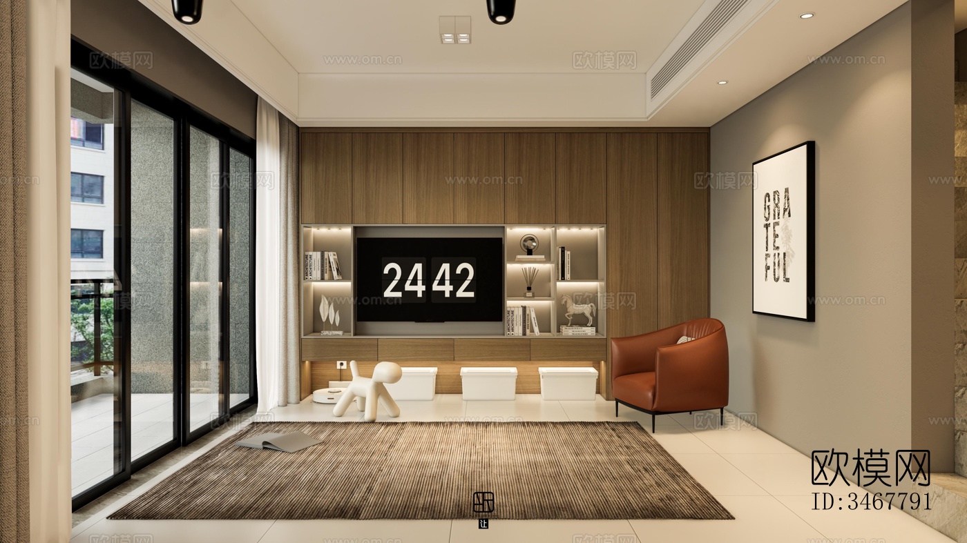 现代大平层效果图下载（渲染图12）