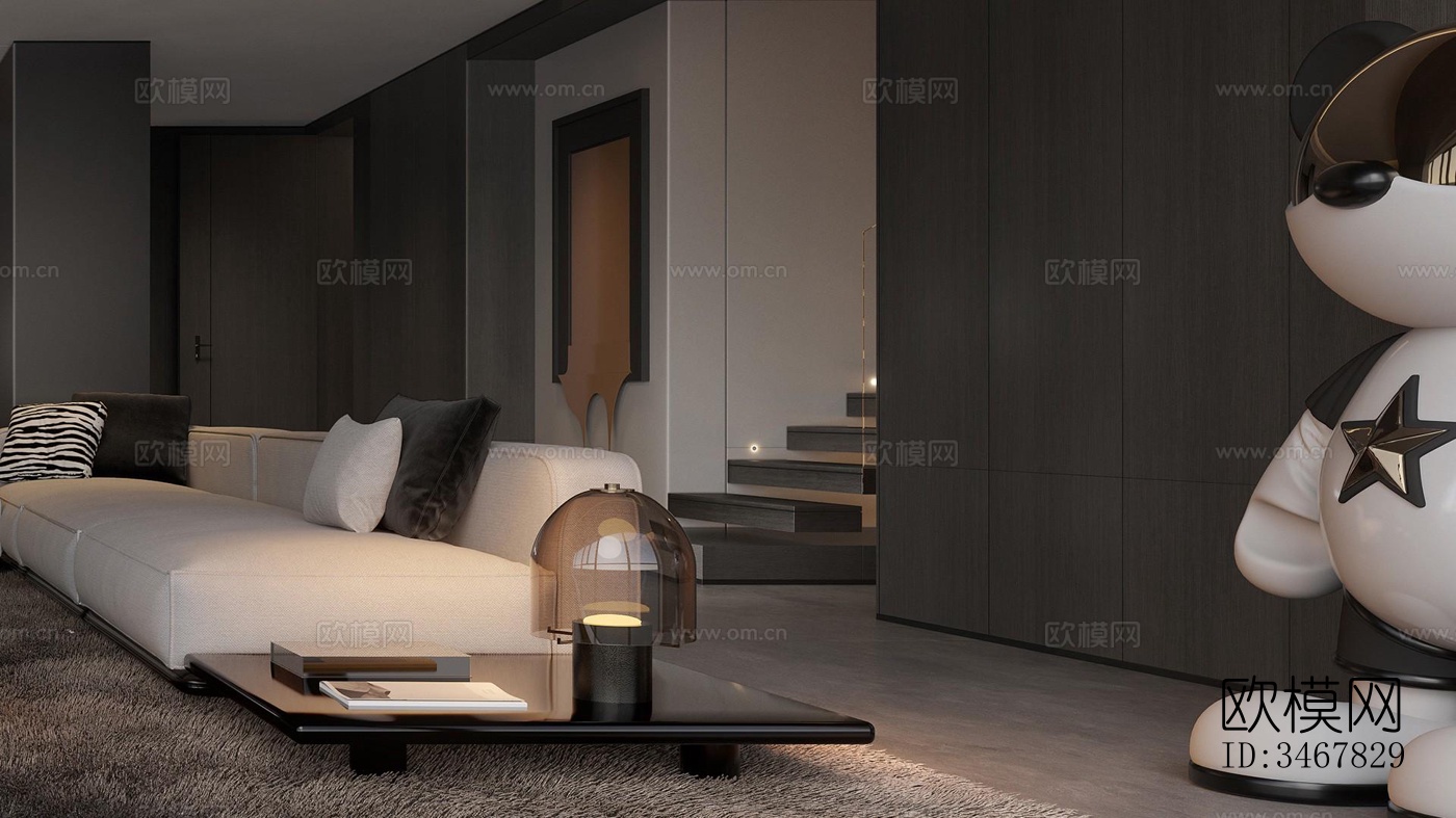 现代大平层效果图下载（渲染图7）