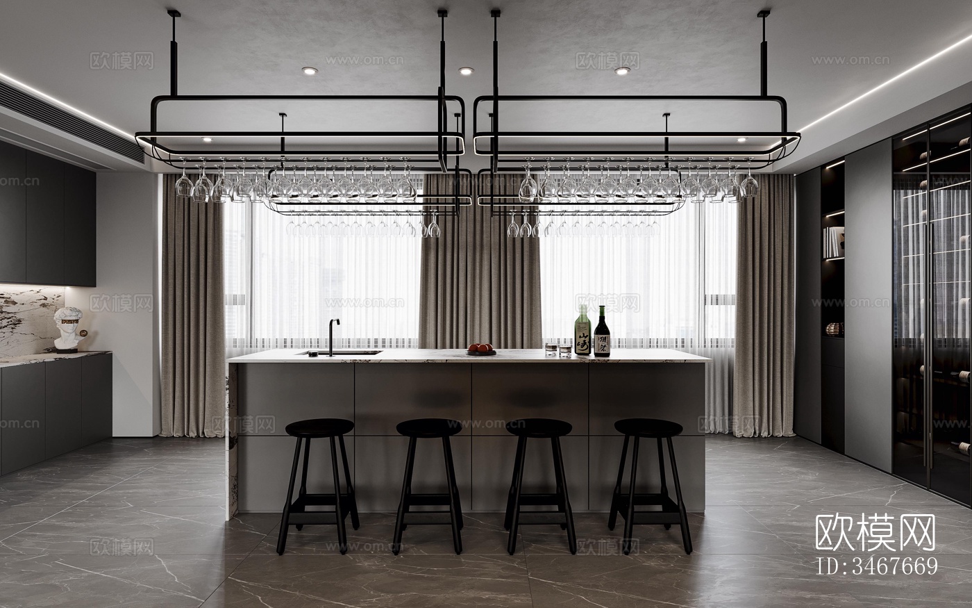 现代大平层效果图下载（渲染图4）