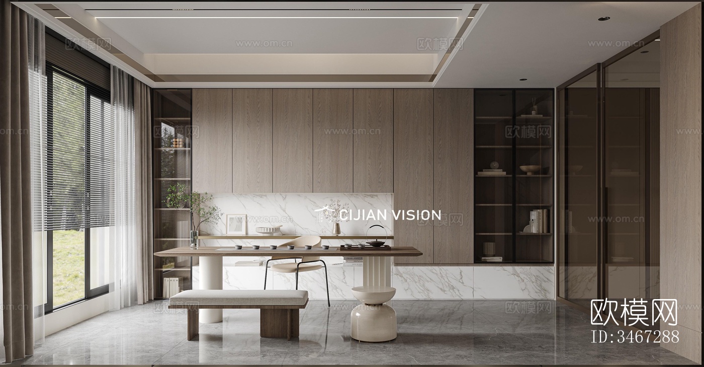 现代大平层效果图下载（渲染图3）